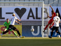 Maxuel Maia of Birkirkara shoots at the Hibernians goal during the Malta 360 Sports Premier League soccer match between Hibernians and Birki...