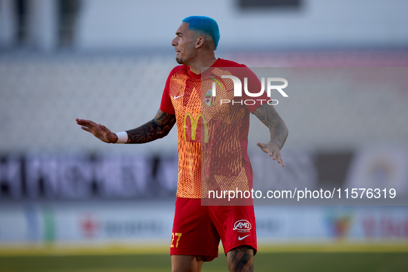 Alessandro Coppola of Birkirkara is in action during the Malta 360 Sports Premier League soccer match between Hibernians and Birkirkara at t...