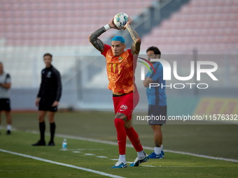 Alessandro Coppola of Birkirkara is in action during the Malta 360 Sports Premier League soccer match between Hibernians and Birkirkara at t...