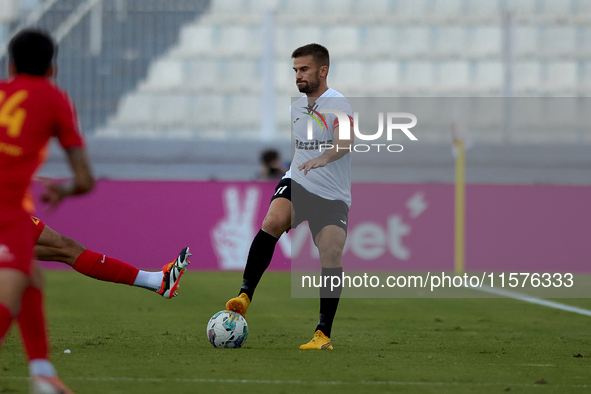 Bjorn Kristensen of Hibernians is in action during the Malta 360 Sports Premier League soccer match between Hibernians and Birkirkara at the...