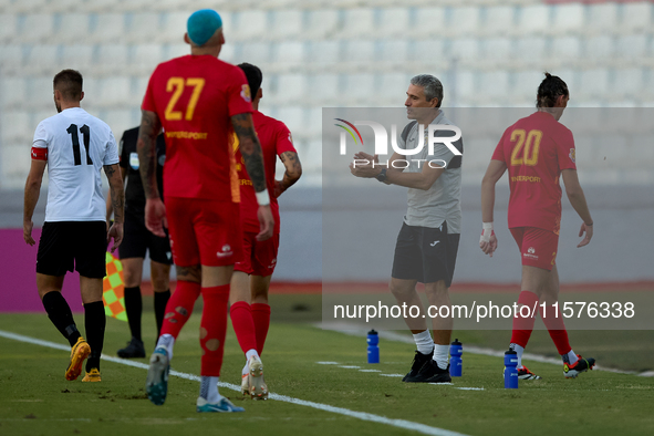 Branko Nisevic, head coach of Hibernians, gestures during the Malta 360 Sports Premier League soccer match between Hibernians and Birkirkara...