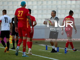 Branko Nisevic, head coach of Hibernians, gestures during the Malta 360 Sports Premier League soccer match between Hibernians and Birkirkara...