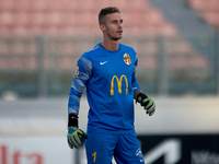 Giacomo Volpe, goalkeeper of Birkirkara, gestures during the Malta 360 Sports Premier League soccer match between Hibernians and Birkirkara...