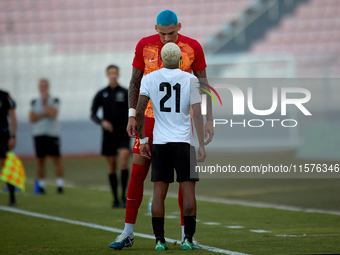 Alessandro Coppola of Birkirkara speaks with Alex Bruno de Souza Silva of Hibernians during the Malta 360 Sports Premier League soccer match...