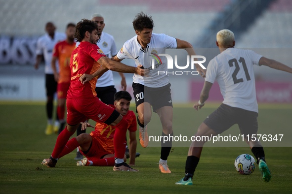 Federico Falcone (C) of Hibernians is in action during the Malta 360 Sports Premier League soccer match between Hibernians and Birkirkara at...