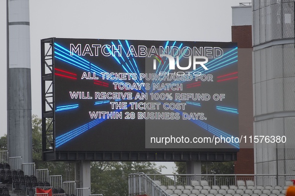 The match is abandoned due to rain during the Third Vitality T20 International between England and Australia at Emirates Old Trafford in Man...