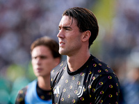 Dusan Vlahovic of Juventus FC looks on during the Serie A Enilive match between Empoli FC and Juventus FC at Stadio Carlo Castellani on Sept...