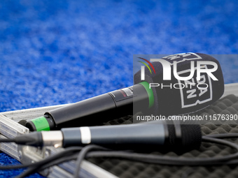 Microphone of DAZN television during the Serie A Enilive match between Empoli FC and Juventus FC at Stadio Carlo Castellani on September 14,...