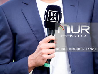 Microphone of DAZN television during the Serie A Enilive match between Empoli FC and Juventus FC at Stadio Carlo Castellani on September 14,...