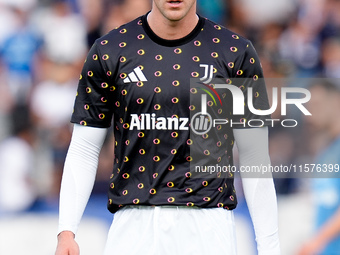 Dusan Vlahovic of Juventus FC looks on during the Serie A Enilive match between Empoli FC and Juventus FC at Stadio Carlo Castellani on Sept...