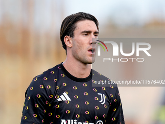 Dusan Vlahovic of Juventus FC looks on during the Serie A Enilive match between Empoli FC and Juventus FC at Stadio Carlo Castellani on Sept...