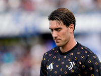 Dusan Vlahovic of Juventus FC looks down during the Serie A Enilive match between Empoli FC and Juventus FC at Stadio Carlo Castellani on Se...