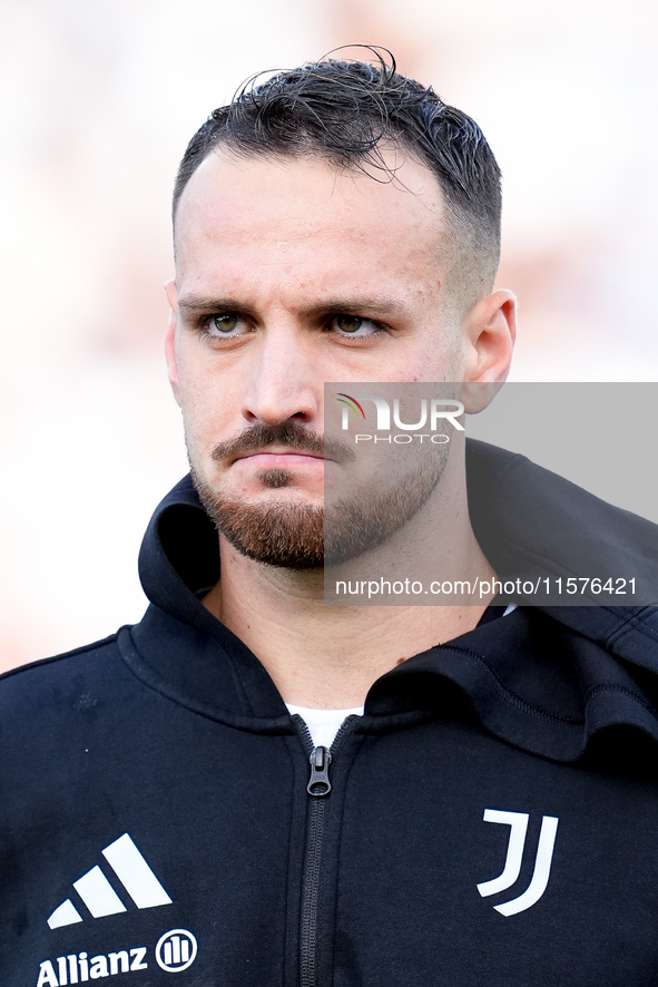 Federico Gatti of Juventus FC looks on during the Serie A Enilive match between Empoli FC and Juventus FC at Stadio Carlo Castellani on Sept...