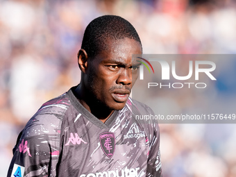 Emmanuel Gyasi of Empoli FC looks on during the Serie A Enilive match between Empoli FC and Juventus FC at Stadio Carlo Castellani on Septem...