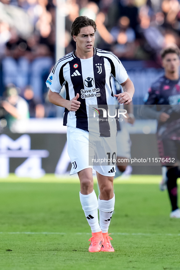 Kenan Yildiz of Juventus FC looks on during the Serie A Enilive match between Empoli FC and Juventus FC at Stadio Carlo Castellani on Septem...