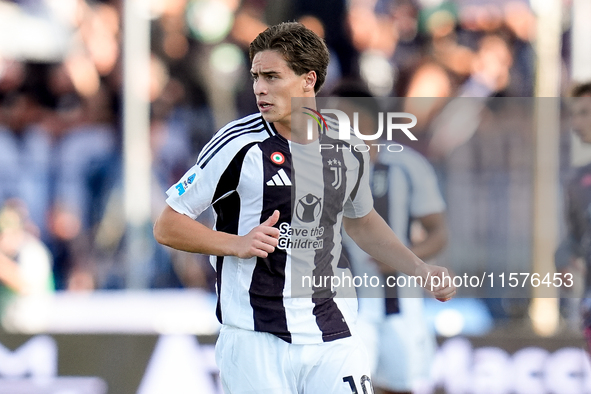 Kenan Yildiz of Juventus FC looks on during the Serie A Enilive match between Empoli FC and Juventus FC at Stadio Carlo Castellani on Septem...