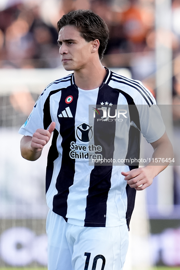 Kenan Yildiz of Juventus FC looks on during the Serie A Enilive match between Empoli FC and Juventus FC at Stadio Carlo Castellani on Septem...