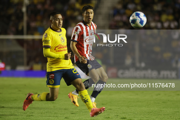 Erick Sanchez #28 of America drives the ball forward during the 17th round match of the Torneo de Apertura as part of the Liga MX between Ch...