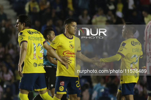 Team America celebrates a goal during the 17th round match of the Torneo de Apertura as part of the Liga MX between Chivas de Guadalajara an...