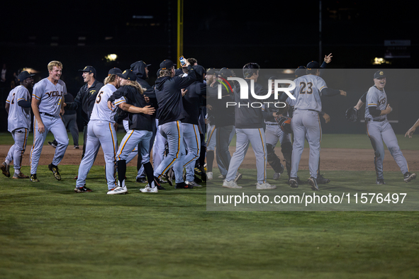 The Yolo High Wheelers celebrate advancing to the Pioneer Baseball League's championship series with their 6 to 4 win over the Oakland Balle...