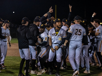 The Yolo High Wheelers celebrate advancing to the Pioneer Baseball League's championship series with their 6 to 4 win over the Oakland Balle...