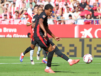 Lamine Yamal scores during the match between Girona FC and FC Barcelona in Girona, Spain, on September 15, 2024. (