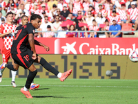 Lamine Yamal scores during the match between Girona FC and FC Barcelona in Girona, Spain, on September 15, 2024. (