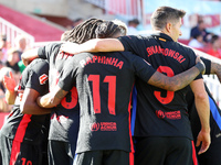 Lamine Yamal celebrates a goal during the match between Girona FC and FC Barcelona in the week 5 of LaLiga EA Sports, at the Montilivi Stadi...