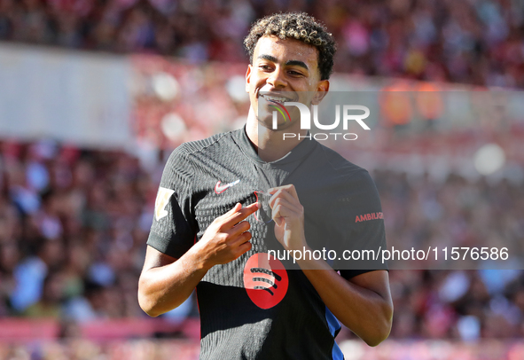 Lamine Yamal celebrates a goal during the match between Girona FC and FC Barcelona in the week 5 of LaLiga EA Sports, at the Montilivi Stadi...