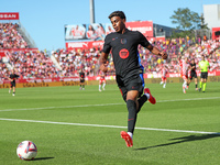 Lamine Yamal plays during the match between Girona FC and FC Barcelona, corresponding to week 5 of LaLiga EA Sports, at the Montilivi Stadiu...