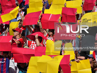 Girona fans cheer for their team during the La Liga EA SPORTS match against FC Barcelona at Estadi Montilivi, in Girona, Spain, on September...