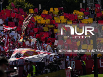 Girona fans cheer for their team during the La Liga EA SPORTS match against FC Barcelona at Estadi Montilivi, in Girona, Spain, on September...