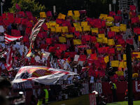 Girona fans cheer for their team during the La Liga EA SPORTS match against FC Barcelona at Estadi Montilivi, in Girona, Spain, on September...