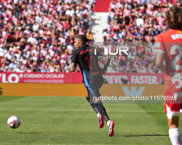 Raphinha of FC Barcelona during the La Liga EA SPORTS match against Girona in Barcelona, Spain, on September 15, 2024 