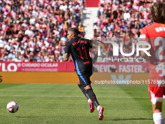 Raphinha of FC Barcelona during the La Liga EA SPORTS match against Girona in Barcelona, Spain, on September 15, 2024 (