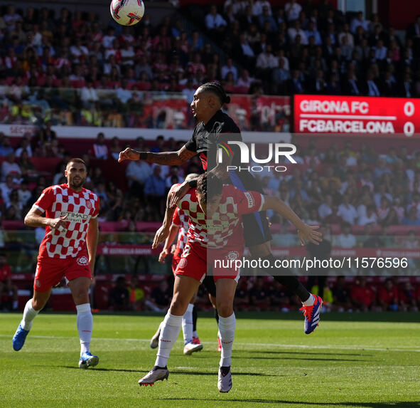 Raphinha of FC Barcelona during the La Liga EA SPORTS match against Girona in Barcelona, Spain, on September 15, 2024 