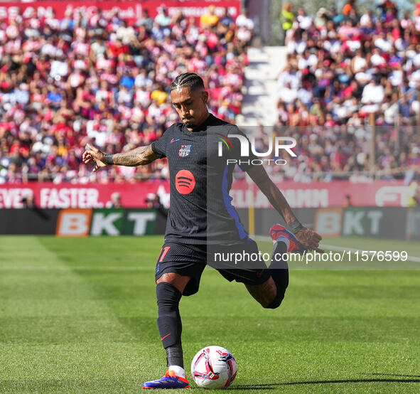 Raphinha of FC Barcelona during the La Liga EA SPORTS match against Girona in Barcelona, Spain, on September 15, 2024 