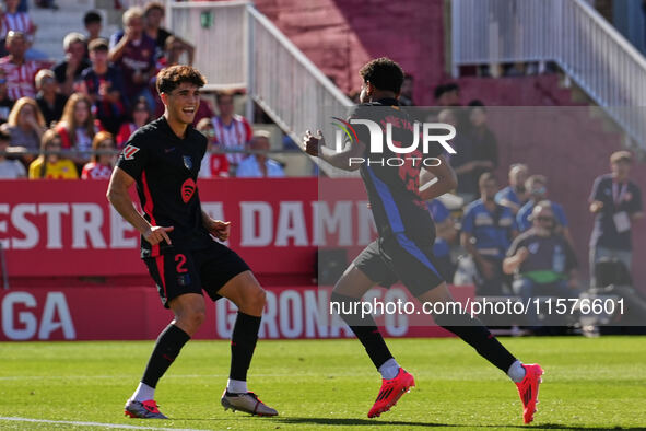 Lamine Yamal of FC Barcelona celebrates after scoring against Girona during the La Liga EA SPORTS match at Estadi Montilivi in Girona, Spain...