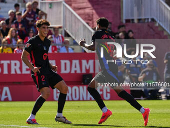 Lamine Yamal of FC Barcelona celebrates after scoring against Girona during the La Liga EA SPORTS match at Estadi Montilivi in Girona, Spain...