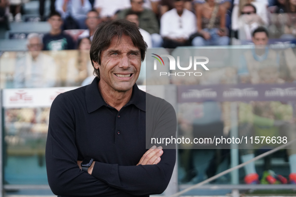 Antonio Conte coaches Napoli SSC during the Serie A TIM match between Cagliari Calcio and Napoli SSC in Italy, on September 15, 2024. 