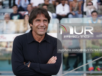 Antonio Conte coaches Napoli SSC during the Serie A TIM match between Cagliari Calcio and Napoli SSC in Italy, on September 15, 2024. (