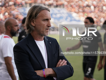 Davide Nicola coaches Cagliari Calcio during the Serie A TIM match between Cagliari Calcio and Napoli SSC in Italy, on September 15, 2024. (