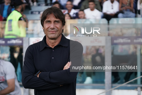 Antonio Conte coaches Napoli SSC during the Serie A TIM match between Cagliari Calcio and Napoli SSC in Italy, on September 15, 2024. 