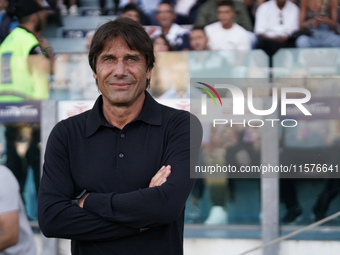 Antonio Conte coaches Napoli SSC during the Serie A TIM match between Cagliari Calcio and Napoli SSC in Italy, on September 15, 2024. (