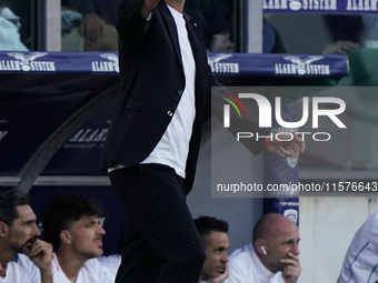 Davide Nicola coaches Cagliari Calcio during the Serie A TIM match between Cagliari Calcio and Napoli SSC in Italy on September 15, 2024 (