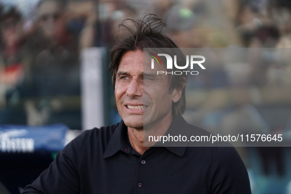 Antonio Conte coaches Napoli SSC during the Serie A TIM match between Cagliari Calcio and Napoli SSC in Italy, on September 15, 2024. 