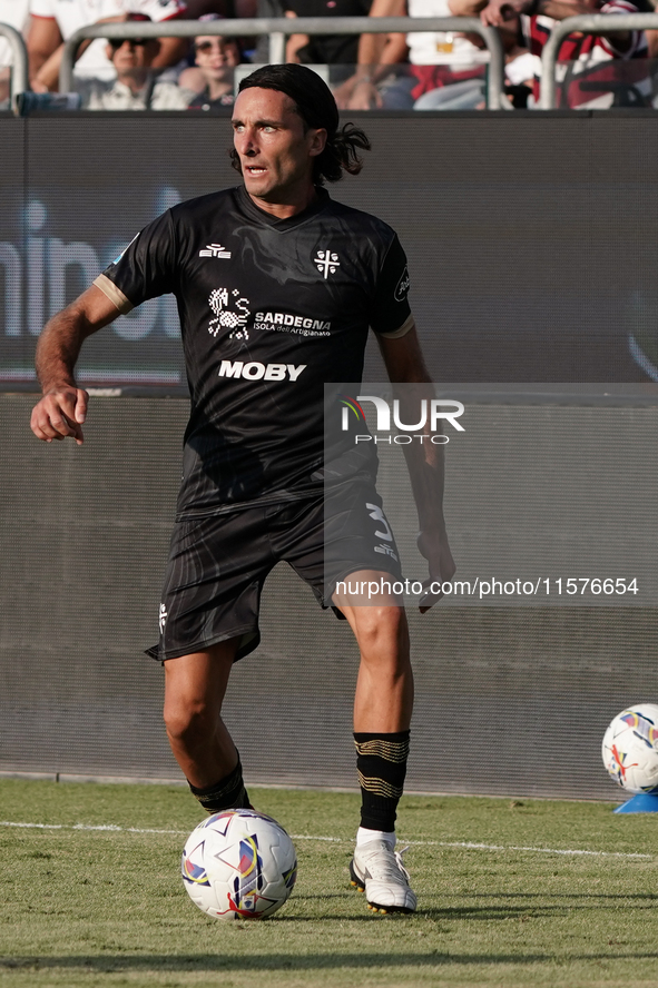 Tommaso Augello (#27 Cagliari Calcio) during the Serie A TIM match between Cagliari Calcio and Napoli SSC in Italy, on September 15, 2024 