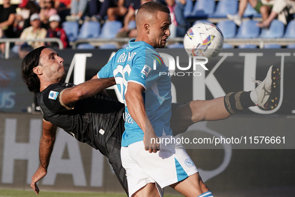 Tommaso Augello (#27 Cagliari Calcio) during the Serie A TIM match between Cagliari Calcio and Napoli SSC in Italy, on September 15, 2024 