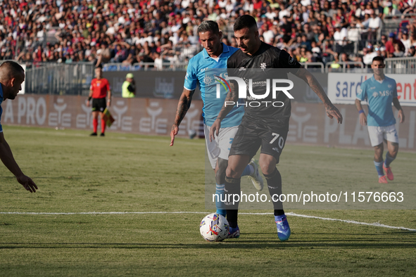 Gianluca Gaetano (#70 Cagliari Calcio) during the Serie A TIM match between Cagliari Calcio and Napoli SSC in Italy, on September 15, 2024 