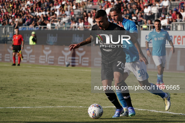 Gianluca Gaetano (#70 Cagliari Calcio) during the Serie A TIM match between Cagliari Calcio and Napoli SSC in Italy, on September 15, 2024 